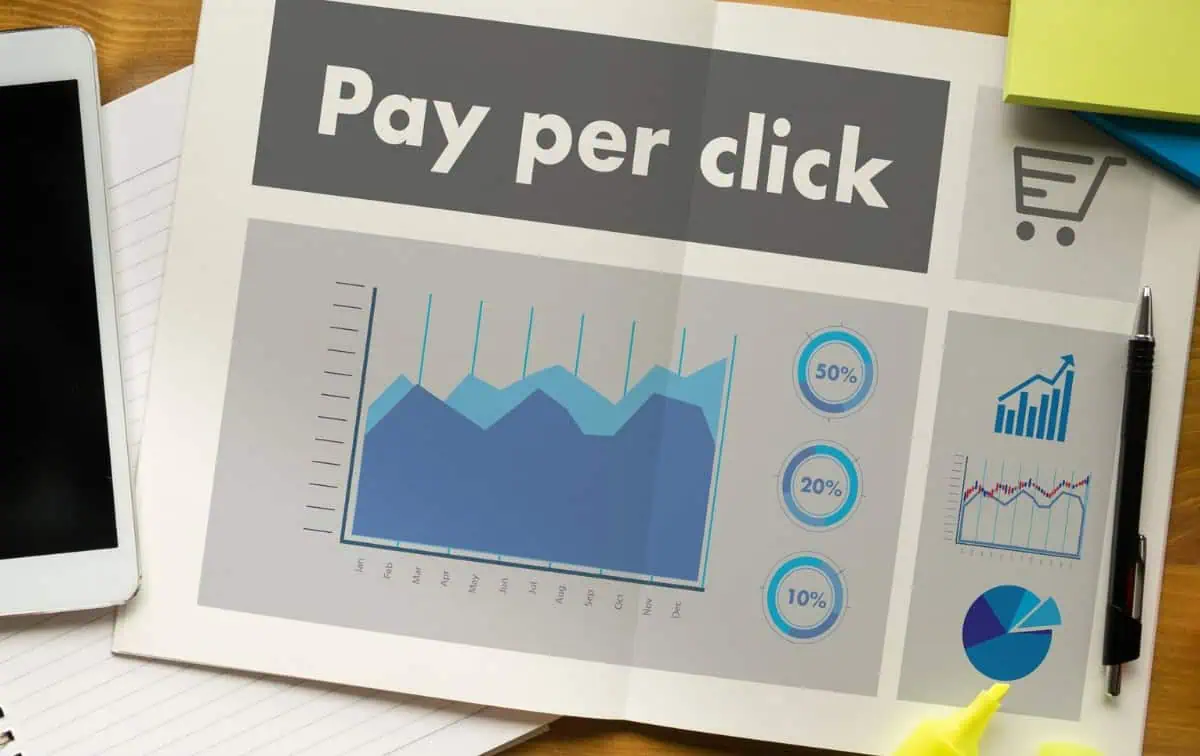 customer-experience-creative-collage A paper on top of a desk showing a PPC dashboard